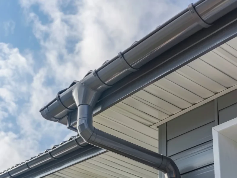 247698865gray zinc gutter facade house white pvc downpip