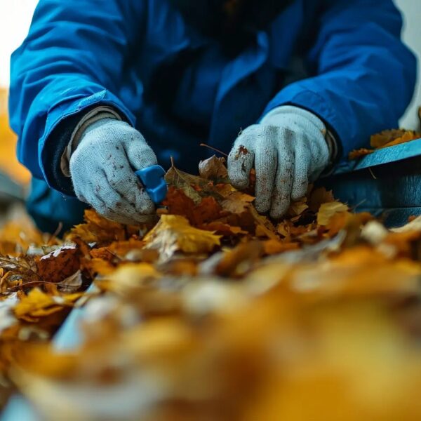 308234922person clearing autumn leaves from home gutter9
